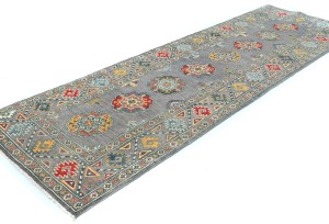 Gray Tribal Geometric 3X8 Kazak Pakistan Oriental Runner Rug