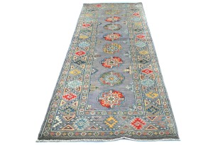 Gray Tribal Geometric 3X8 Kazak Pakistan Oriental Runner Rug