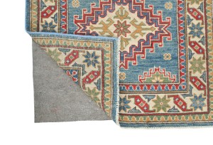 Blue Tribal Geometric 3X8 Kazak Pakistan Oriental Runner Rug
