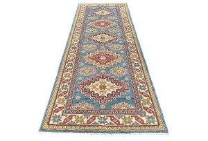 Blue Tribal Geometric 3X8 Kazak Pakistan Oriental Runner Rug