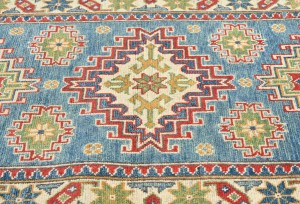 Blue Tribal Geometric 3X8 Kazak Pakistan Oriental Runner Rug