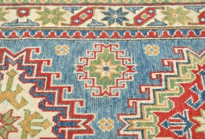 Blue Tribal Geometric 3X8 Kazak Pakistan Oriental Runner Rug
