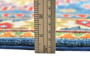 Blue Tribal Geometric 2'8X8'4 Kazak Pakistan Oriental Runner Rug