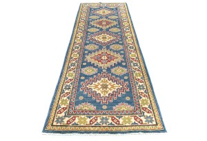 Blue Tribal Geometric 2'8X8'4 Kazak Pakistan Oriental Runner Rug