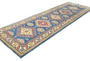 Blue Tribal Geometric 2'8X8'4 Kazak Pakistan Oriental Runner Rug