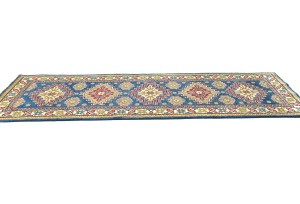 Blue Tribal Geometric 2'8X8'4 Kazak Pakistan Oriental Runner Rug