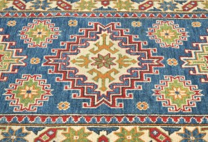 Blue Tribal Geometric 2'8X8'4 Kazak Pakistan Oriental Runner Rug