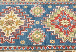Blue Tribal Geometric 2'8X8'4 Kazak Pakistan Oriental Runner Rug