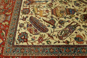 Semi Antique Cream Pictorial 10X14 Tabriz Persian Rug