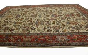 Semi Antique Cream Pictorial 10X14 Tabriz Persian Rug