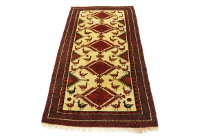 Semi Antique Beige Tribal 3X6 Balouch Hamedan Persian Rug