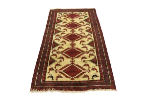 Semi Antique Beige Tribal 3X6 Balouch Hamedan Persian Rug