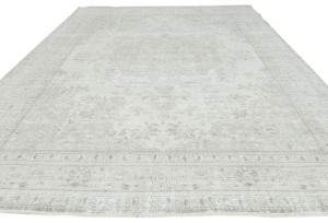Antique Muted Beige Floral 9'8X12'4 Distressed Vintage Oriental Rug