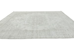 Antique Muted Beige Floral 9'8X12'4 Distressed Vintage Oriental Rug