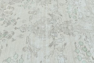 Antique Muted Beige Floral 9'8X12'4 Distressed Vintage Oriental Rug