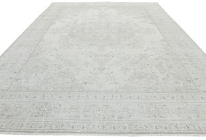 Antique Muted Beige Floral 9'8X12'4 Distressed Vintage Oriental Rug