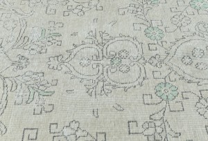 Antique Muted Cream Floral 10X13 Distressed Vintage Oriental Rug