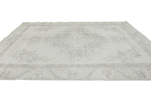 Antique Muted Beige Floral 9X12 Distressed Vintage Oriental Rug