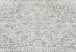 Antique Muted Beige Floral 9X12 Distressed Vintage Oriental Rug