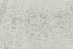 Antique Muted Beige Floral 9X12 Distressed Vintage Oriental Rug