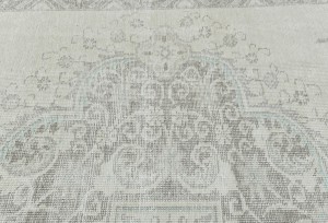 Antique Muted Beige Floral 9X12 Distressed Vintage Oriental Rug