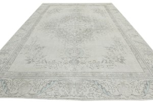 Antique Muted Beige Floral 9X12 Distressed Vintage Oriental Rug