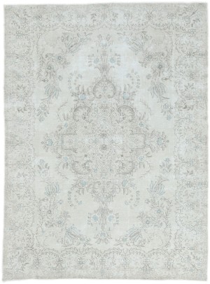 Antique Muted Beige Floral 7X10 Distressed Vintage Oriental Rug