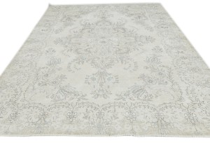 Antique Muted Beige Floral 7X10 Distressed Vintage Oriental Rug
