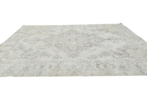 Antique Muted Beige Floral 7X10 Distressed Vintage Oriental Rug