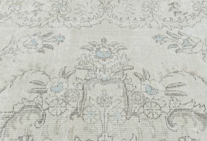 Antique Muted Beige Floral 7X10 Distressed Vintage Oriental Rug