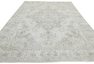 Antique Muted Beige Floral 7X10 Distressed Vintage Oriental Rug