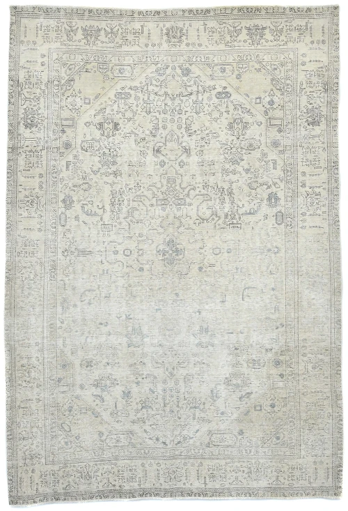 Antique Muted Beige Floral 7X10 Distressed Vintage Oriental Rug