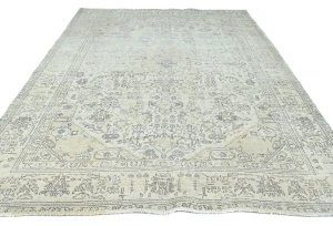 Antique Muted Beige Floral 7X10 Distressed Vintage Oriental Rug