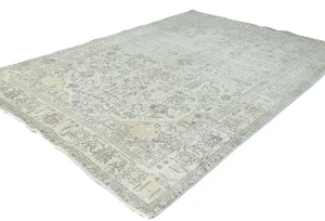 Antique Muted Beige Floral 7X10 Distressed Vintage Oriental Rug