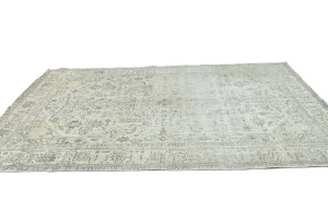 Antique Muted Beige Floral 7X10 Distressed Vintage Oriental Rug