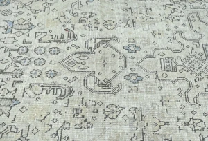Antique Muted Beige Floral 7X10 Distressed Vintage Oriental Rug
