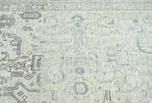 Antique Muted Beige Floral 7X10 Distressed Vintage Oriental Rug