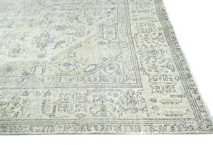 Antique Muted Beige Floral 7X10 Distressed Vintage Oriental Rug