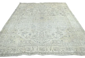 Antique Muted Beige Floral 7X10 Distressed Vintage Oriental Rug