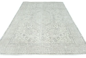 Antique Muted Beige Floral 6X9 Distressed Vintage Oriental Rug
