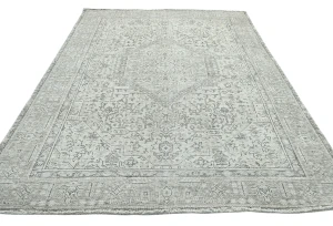 Antique Muted Beige Floral 6X9 Distressed Vintage Oriental Rug
