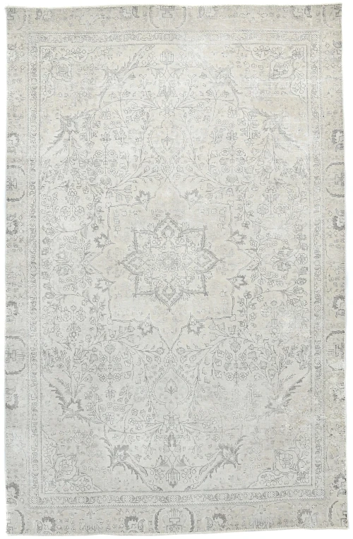 Antique Muted Beige Floral 6X10 Distressed Vintage Oriental Rug