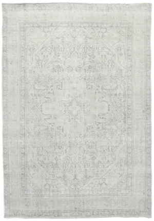 Antique Muted Cream Floral 6'6X9 Distressed Vintage Oriental Rug