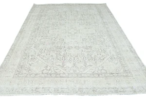 Antique Muted Cream Floral 6'6X9 Distressed Vintage Oriental Rug