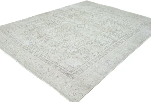 Antique Muted Beige Floral 7X10 Distressed Vintage Oriental Rug