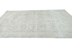 Antique Muted Beige Floral 7X10 Distressed Vintage Oriental Rug