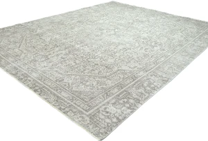 Antique Muted Beige Floral 8X11 Distressed Vintage Oriental Rug