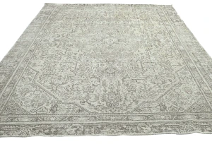 Antique Muted Beige Floral 8X11 Distressed Vintage Oriental Rug