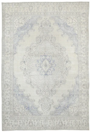 Antique Muted Beige Floral 9X12'6 Distressed Vintage Oriental Rug