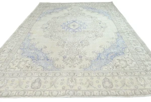 Antique Muted Beige Floral 9X12'6 Distressed Vintage Oriental Rug